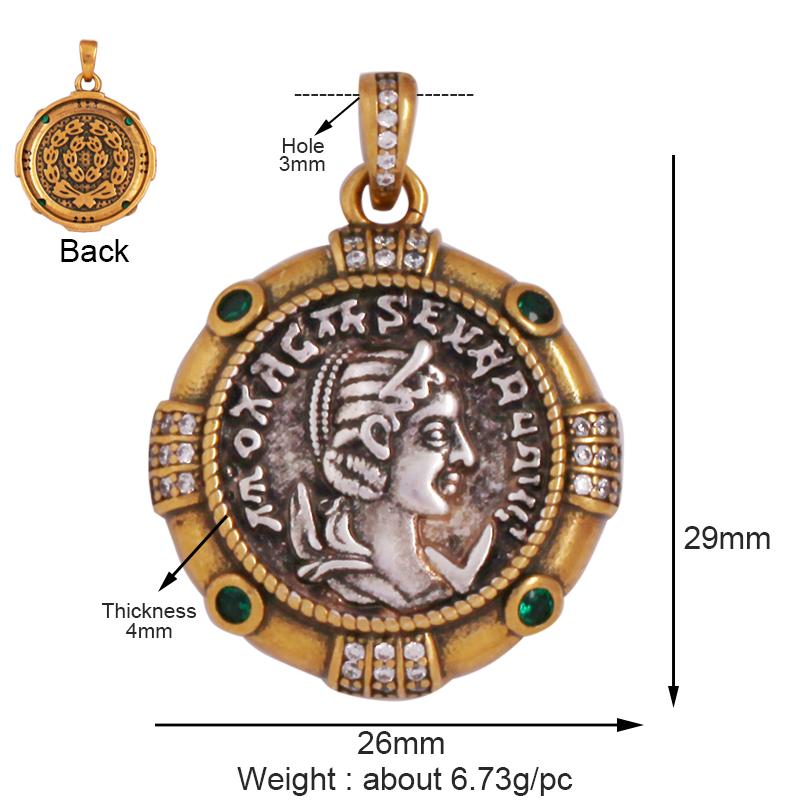Antique Gold Bronze Beauty Portrait Knight Angel Goddess Coin Medallion Charm Pendant,Necklace Jewelry Accessories Supplies M64