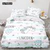 Unicorn Duvet Cover King Queen Cute White Cartoon Animal Bedding Set Children Boys Girl Western Fairy Tale Polyester Quilt Cover