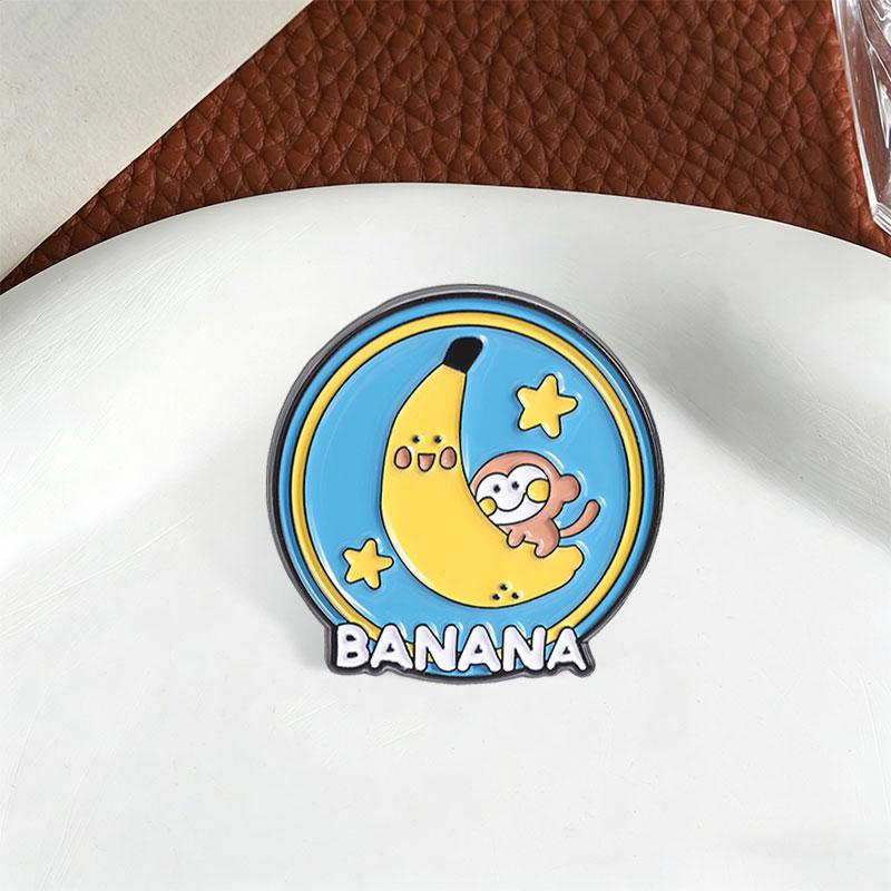 Cute Banana Moon Star Enamel Pin Lazy Monkey Lying On Banana Cartoon Animal Brooches Lapel Badges Jewelry Gift For Kids Friends
