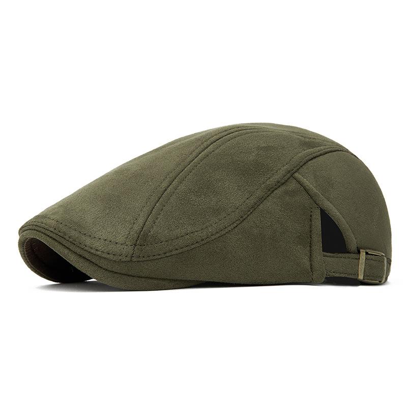Deerskin Velvet Solid Color Beret, Autumn and Winter Men's and Women's Warm Forward Hat, British Vintage Newsboy Hat, Casual Baseball Cap