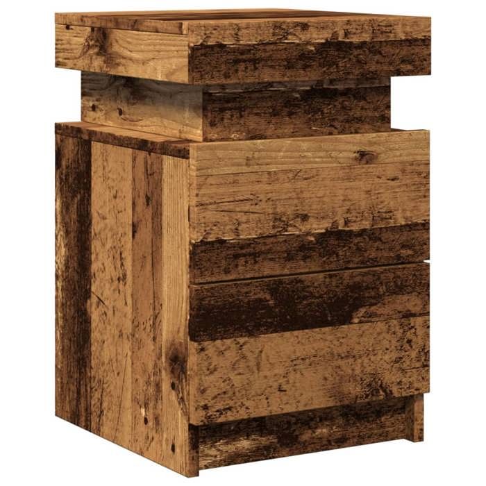 VidaXL Table de chevet et LED vieux bois 35x39x55 cm bois d'ingénierie, meuble de chevet, table d'appoint, armoire de lit, 857654