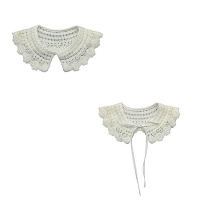 Japanese Kids Girls Fake Collar Shawl Scarf Hollowed Knitted Flower Vintage Shoulder Wrap Decorative Half Shirt Capelet