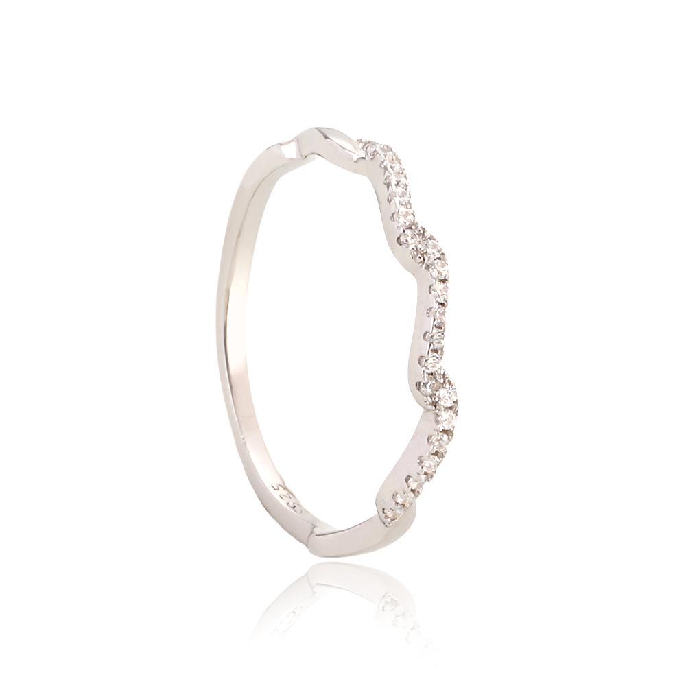 TYJ0339 S925 Sterling Silver Wavy Diamond Ring - Ultra-Fine, Minimalist Stacking Midi for Women's Index Finger