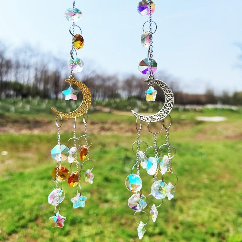 Unique Crystal Moon and Star Prism Window Hanging Suncatchers Ornament Gift For Birthday Anniversary Home Decors