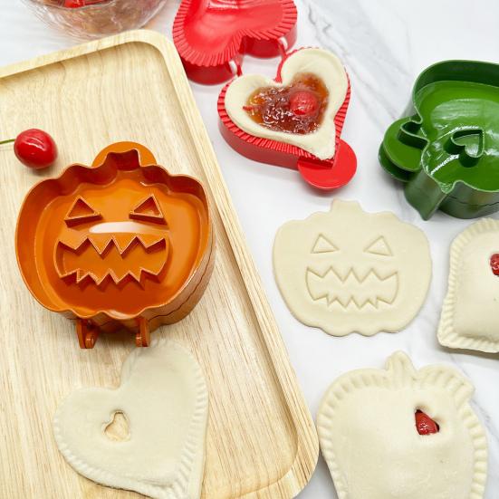 Yousheng 3Pcs Fall Hand Pie Mold Plastic Cutters Apples Pumpkin Ghost Shapes Cake Mold Food-Grade Baking Tools for Halloween Christmas Treats