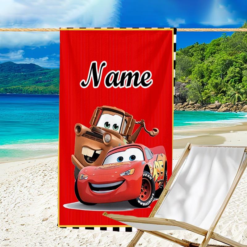 1pc Cars2 Beach Towel with Custom Name, Beach/Swimming/Bath/Picnic/Camping Towel, Suitable for Seaside Beaches