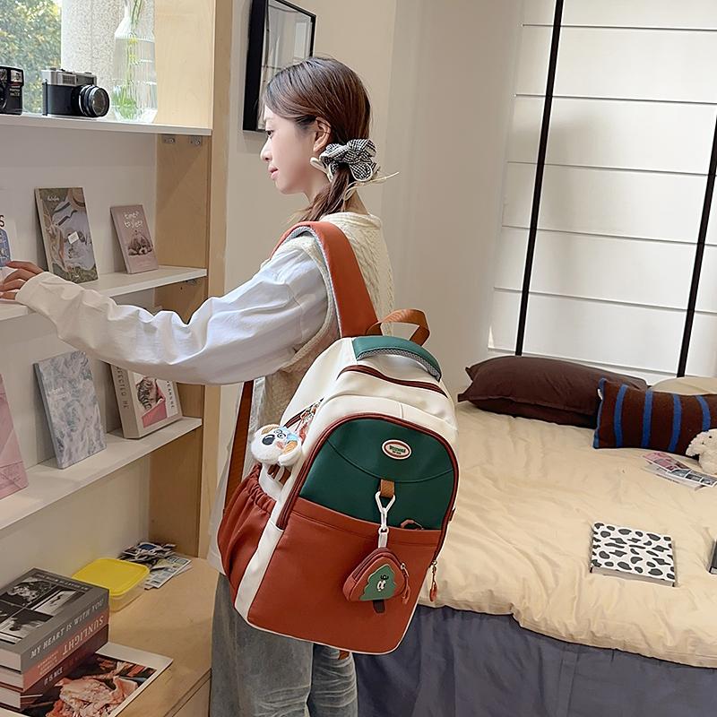 Color Block Large Capacity Junior High School Student Women's Backpack