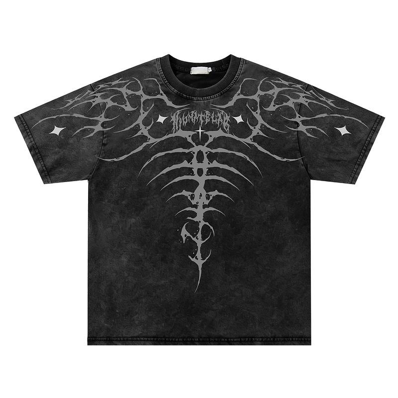 26SS American high street tide brand skull bone print design short-sleeved T-shirt men and women hip-hop fried street half-sleeved couple