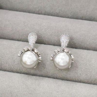 Women's Wedding Bridal Freshwater Silver Pearl Noble Earrings