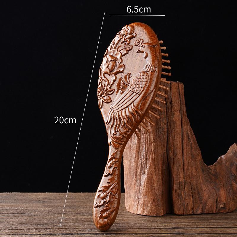 Hand Carved Sandalwood Comb Oval Shape Wooden Air Cushion Comb Styling Brush Fine-Toothed Scalp Massage Brush