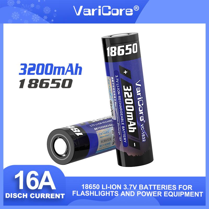 VariCore New VC-1832 18650 Battery 3.7V Li-ion 3200mAh 16A Power Battery For High Drain Devices.