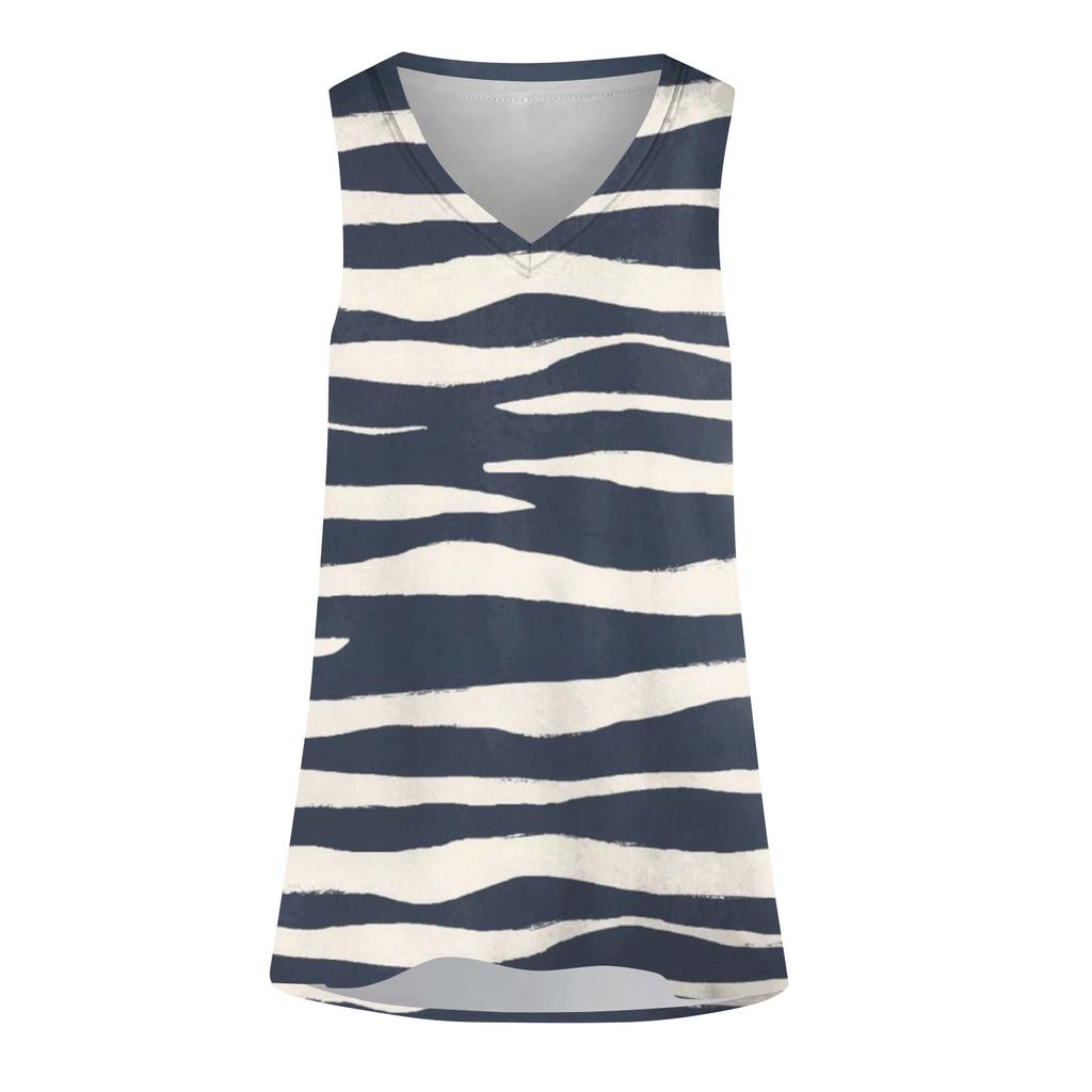 Damen Sommer Casual V-Ausschnitt Bedrucktes ärmelloses, lockeres T-Shirt Tanktops
