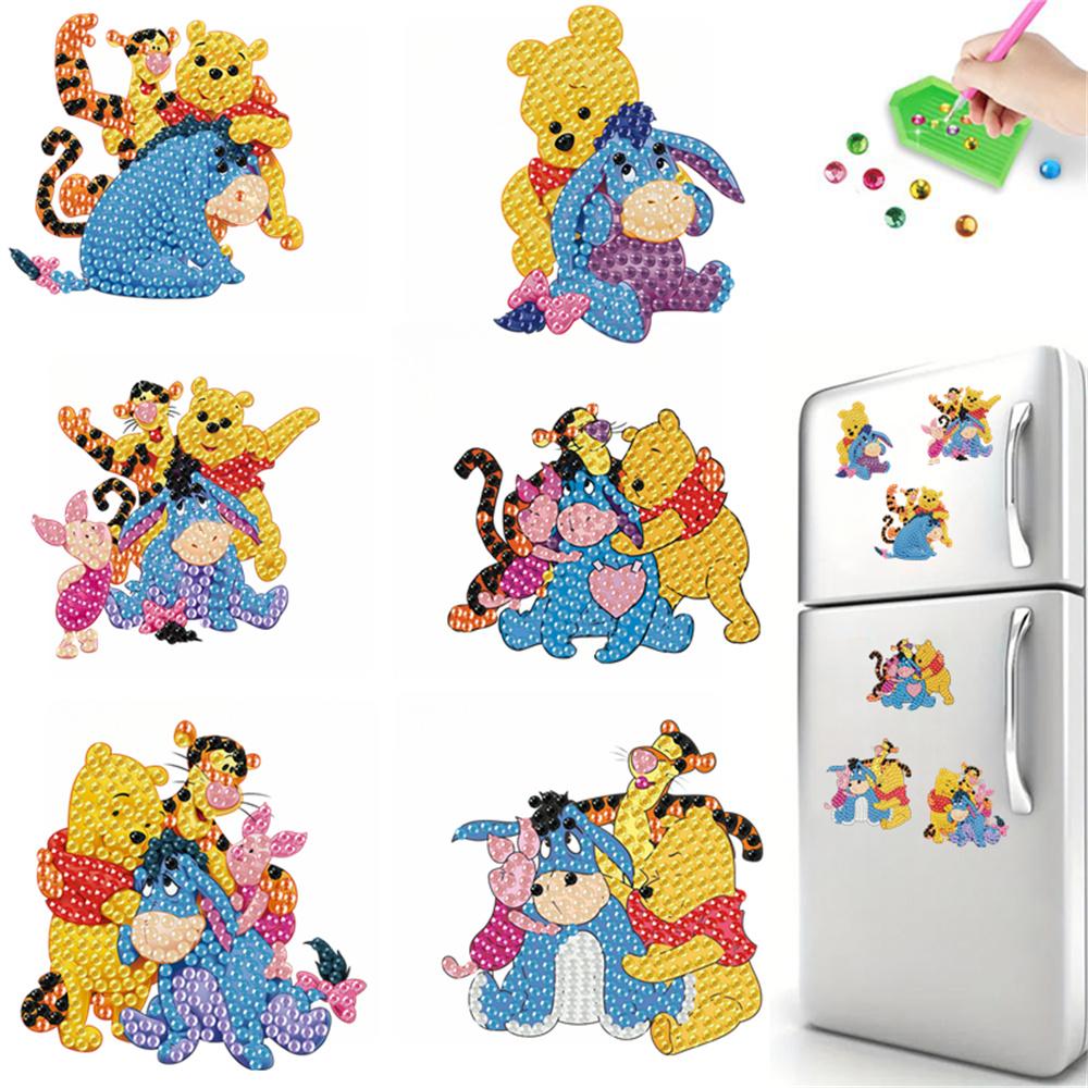 6Pcs Bear and His Friends Series Diamond Art Fridge Magnet Diamond Painting Refrigerator Magnet Diamond Painting Fridge Magnet for Adults Beginners