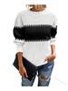 Contrast Colour Striped Knitted Sweater for Women Bell Sleeves Top Women's Round Neck Luxurious Relaxed-fit Slimming and Versatile Top