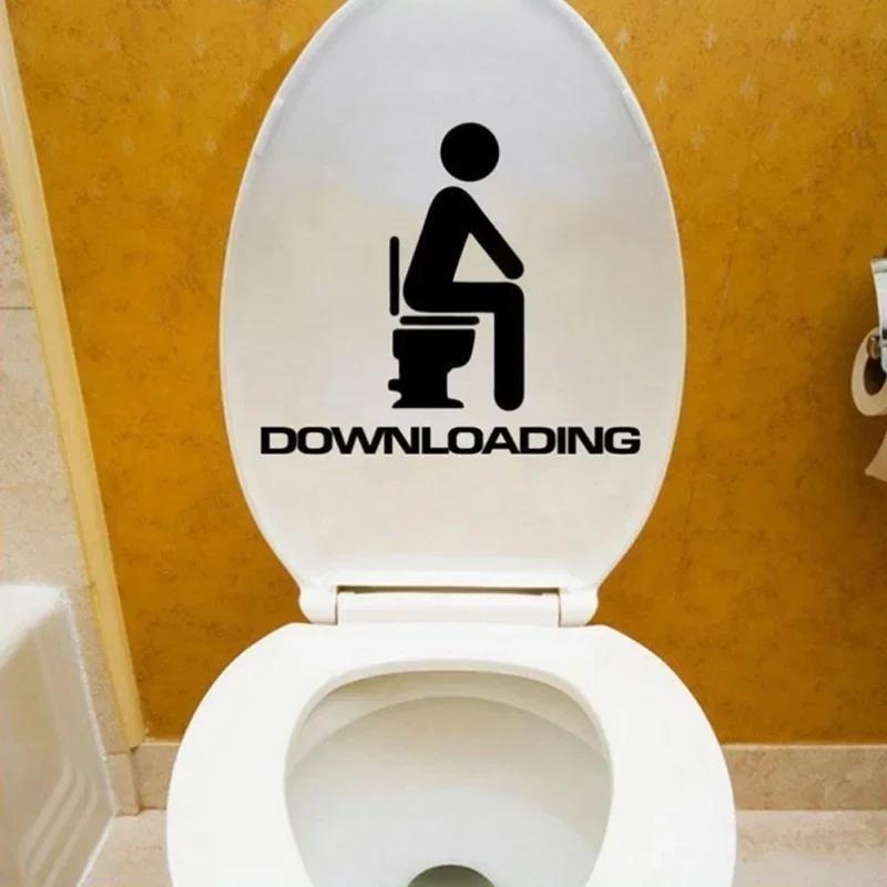 Funny Drop-down English Letters Man Sitting On The Toilet Toilet Wall Sticker Home Decoration