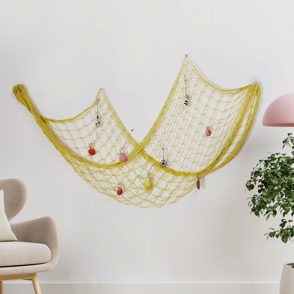 Mediterranean Decorative Fishing Net, Thick Thread Cotton and Linen Rope Shell Background Wall Creative Photo Decorative Hanging Net