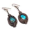 Blue Copper Turquoise Handmade Gemstone Earrings,999 Copper Wire Wrapped Earrings Antique Jewelry, For Engagement Gift