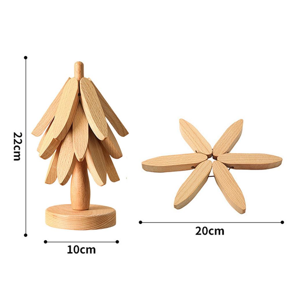 Tree Shape Anti Scald Coasters Set Wooden Foldable Trivet Christmas Tree Insulated Pad Set for Hot Dishes Pot Bowl Teapot Holder
