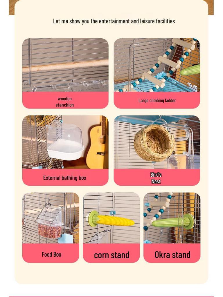 Acrylic Parrot and Budgie Cage: Large Ornamental Villa for Cockatiel, Finch & More