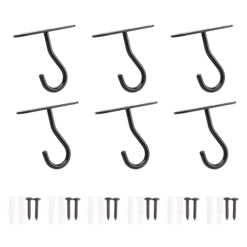 6 Piece Ceiling Hooks For Hanging Plant, Black Metal Hanger For Indoor And Outdoor Plant Pots Holder