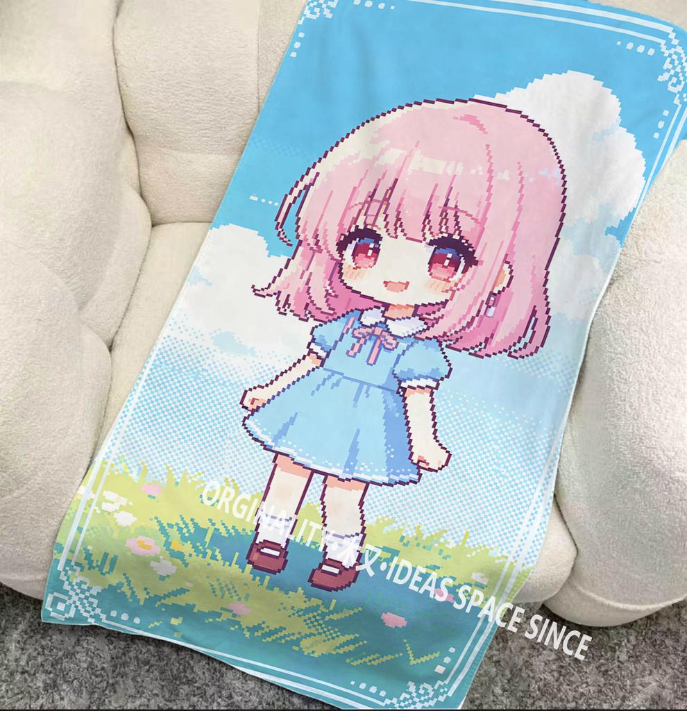 Pixel Chibi Girl Beach Towel Patterned Sunscreen And Windproof Suitable For Swimming Pool Camping Travel Blanket