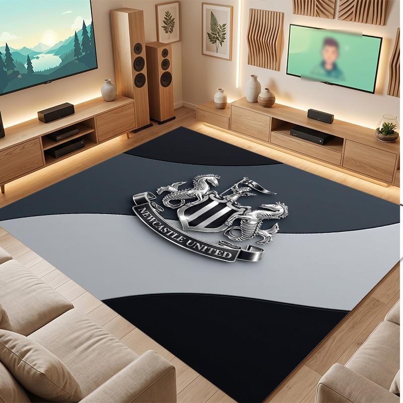 Tappeto in Velluto di Cristallo con Stampa di Calcio del Newcastle United, Comodo Assorbente d'Acqua Antiscivolo Tappeto per Pavimento Interno