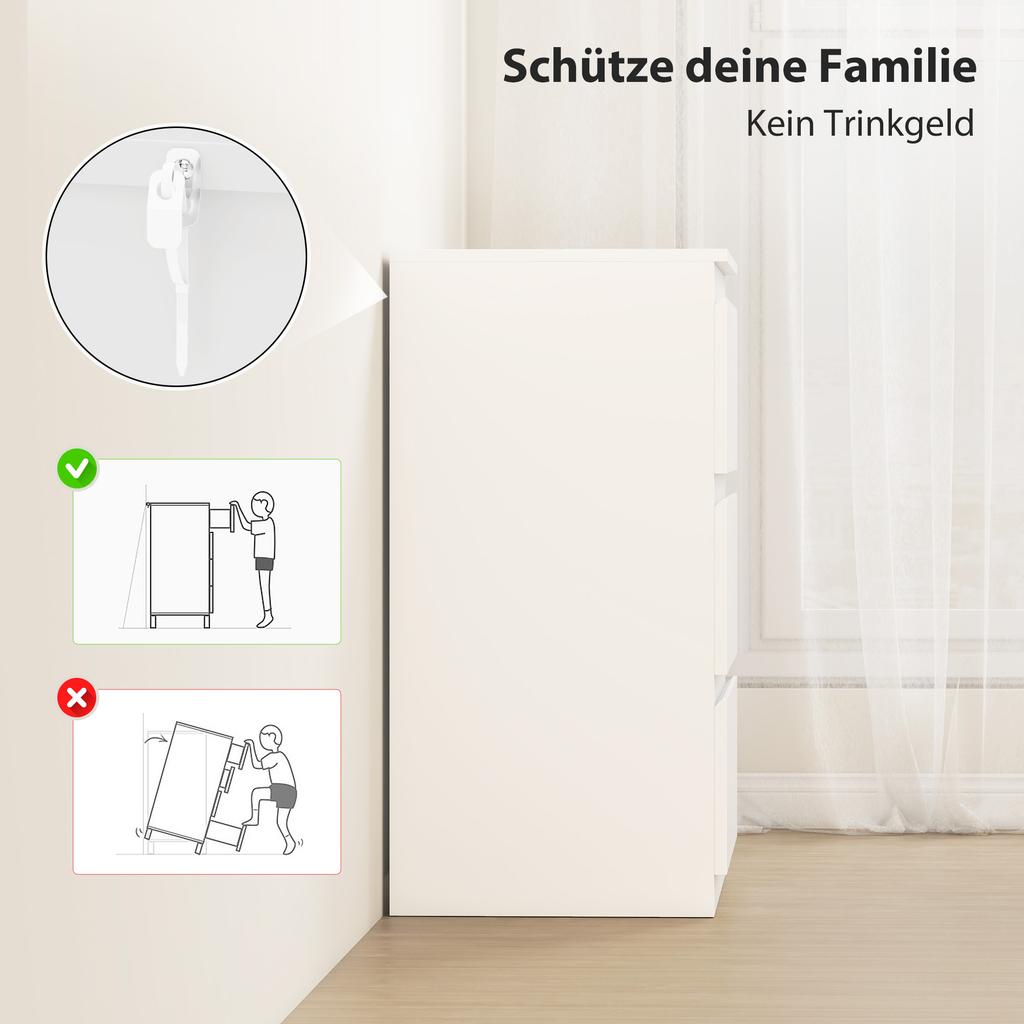 Chest of Drawers with 3 Drawers, for Living Room, Bedroom, Hallway, Particleboard, White