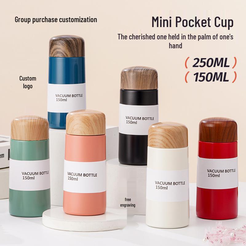 304 Stainless Steel Portable Thermos - Mini Wood Grain Water Cup for Students and Couples