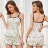 Women’s Sleepwear Printed Pajamas Set Thin Comfy Slip Shirt Short Pants Sleeping Suits Home Clothing Sexy Night Casual Lounge Wear