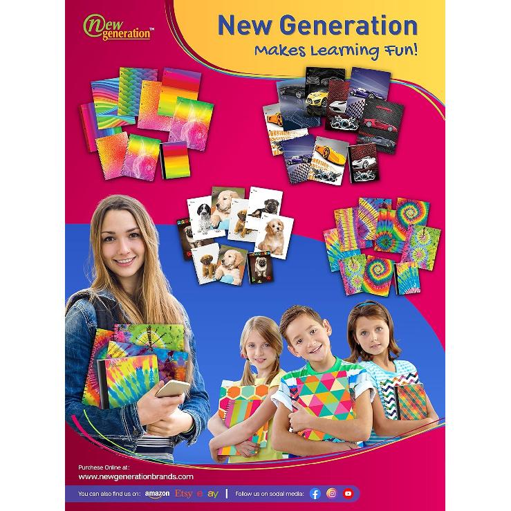 New Generation - Gold Marble Geometric - 2 Pocket Letter Size Folders (6 Pack), Assorted Designs, Heavy Duty & Glossy Laminated