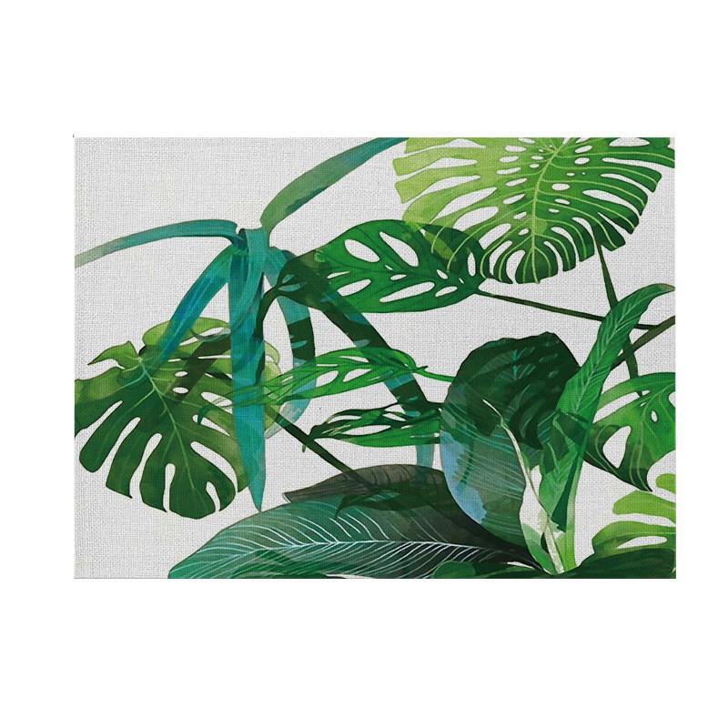 Natural Linen Placemat Set Tropical Plant Print Heat Resistant Table Mat Dining Kitchen Nordic Style Square