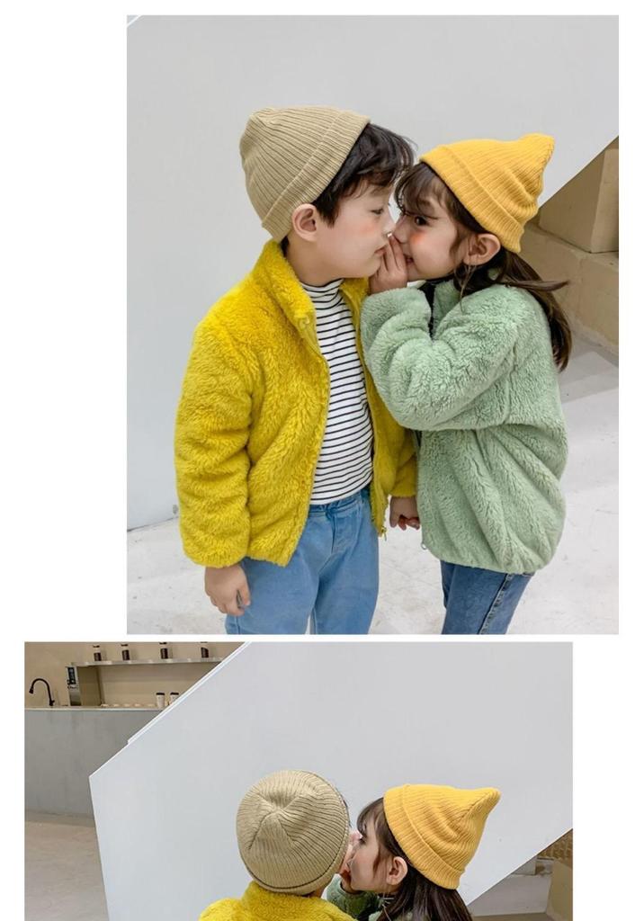 Unisex Kids' Velvet Jacket - Solid Color Long Sleeve for Spring & Autumn