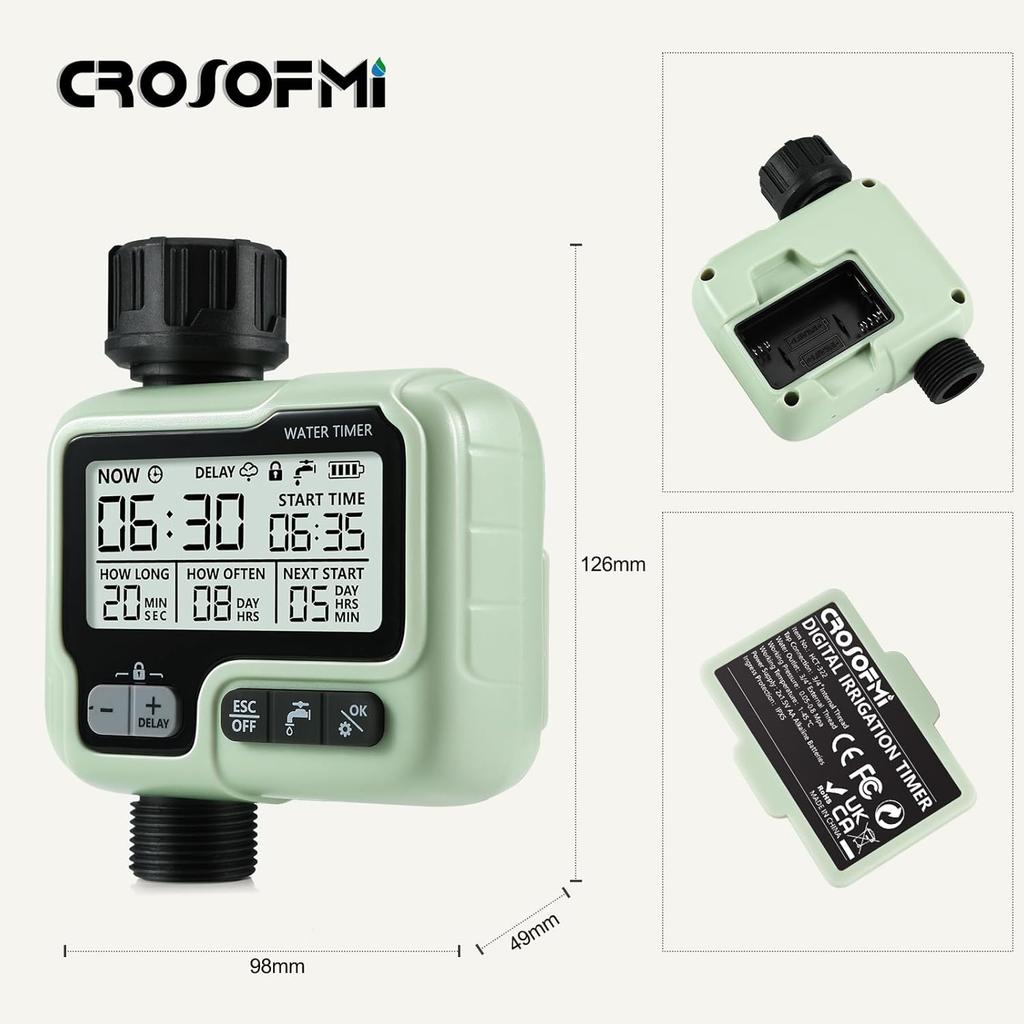 CROSOFMI Watering Timer,Sprinkler Timer Programmable Garden Outdoor Hose Faucet Timer with Rain Delay/Manual/Automatic Watering System,Waterproof