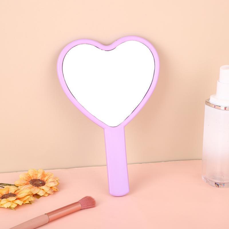 Heart-Shaped Peach Handle Mirror: Cute Handheld Makeup Mirror for Girls, Single-Sided Small Gift