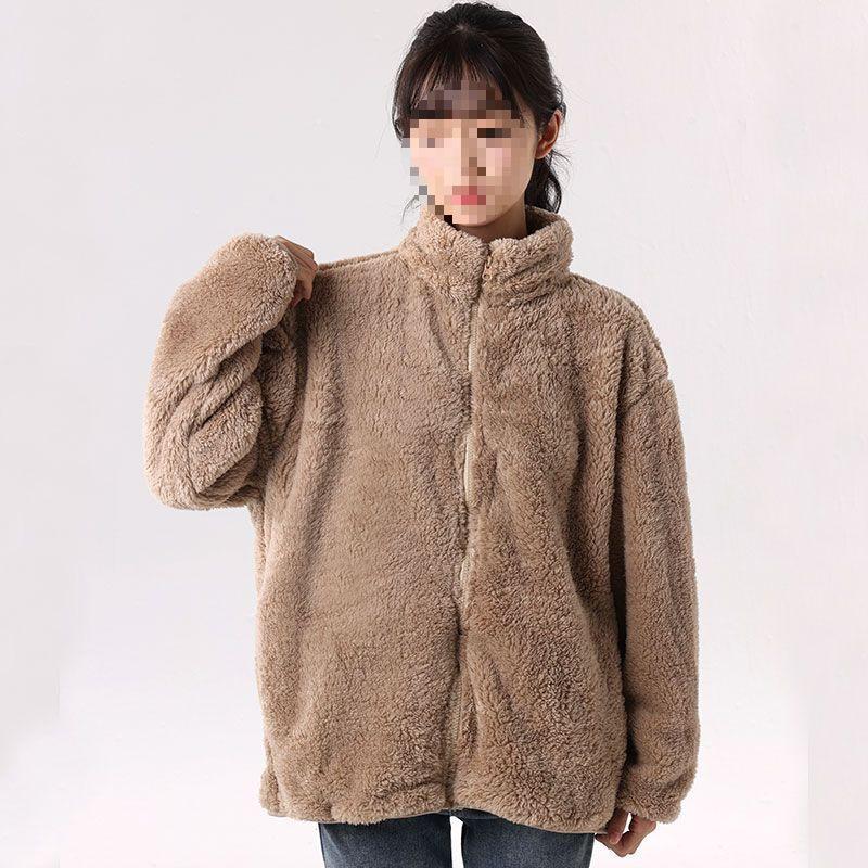 Women's Long-Sleeve Plush Fleece Jacket - Stand Collar, Short Length, Versatile for Autumn/Winter