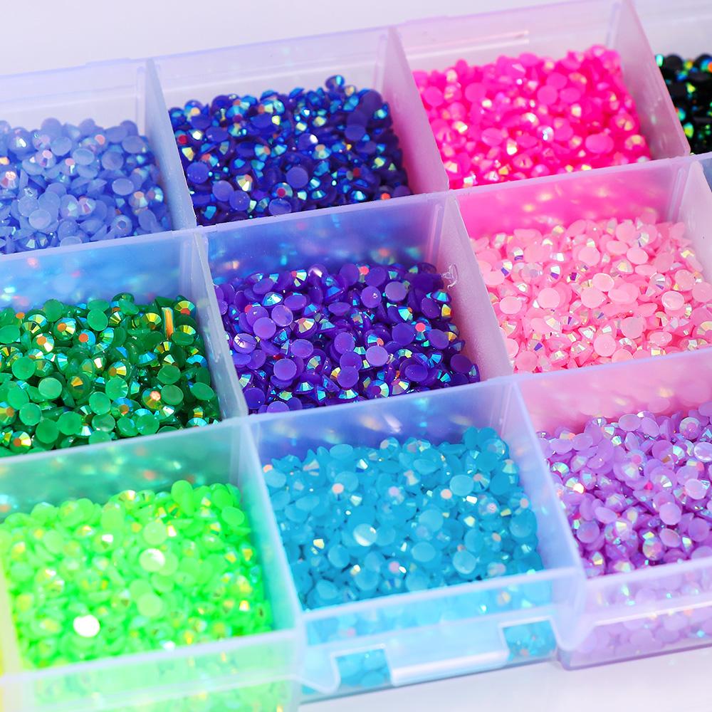 15000pcs 3mm AB Jelly Nail Rhinestones Resin Flat Back Colorful 3D Metal Nail Art Sampler Kits