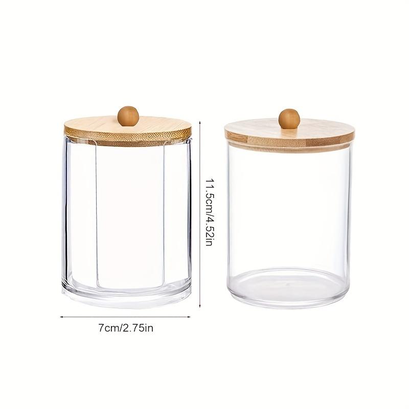 2 Stück Wattepad-Halter, Badezimmergläser, Aufbewahrungsbox-Organizer, Wattepad-Aufbewahrung mit Bambusdeckel, langlebig, staubdicht