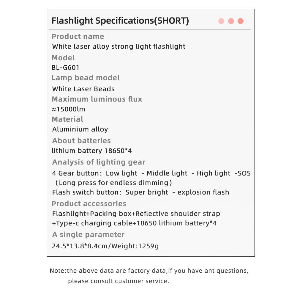 New Powerful G600/601 LED Flashlight Zoomable Spotlight with Power Display Type-c Charging Outdoor Emergency Camping Lantern