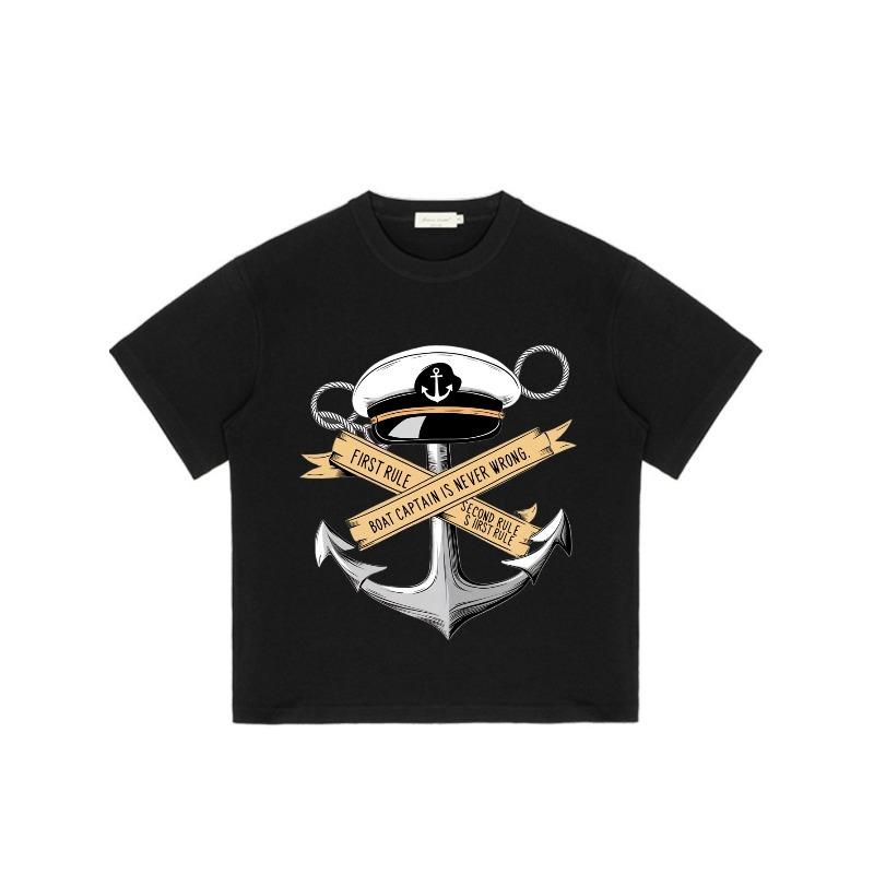 Navy Style T Shirt Black Anchor Captain Hat Design First Rule Boat Captain Is Never Wrong Second Rule S Austrail Casual Wear For Men Summer Outfits