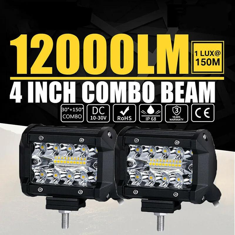 

2 Pcs 4 Inch 12v Offroad Led Bar Square Led Work Light For Car Truct Boat Atv 6000k Tractor 60w 12800lm Spotlight Led Light Bar чёрный