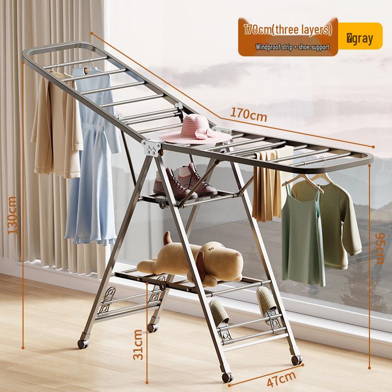 Foldable Wing-Shaped Clothes Drying Rack for Indoor/Outdoor Use