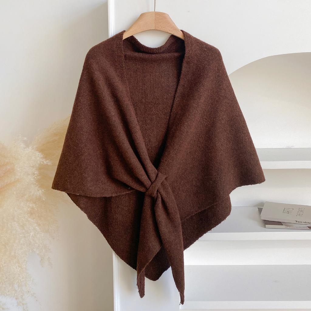 Luxury Faux Cashmere Triangle Shawl Cape Women Soft Knit Warm Solid Color Poncho Scarf Casual Loose Wrap