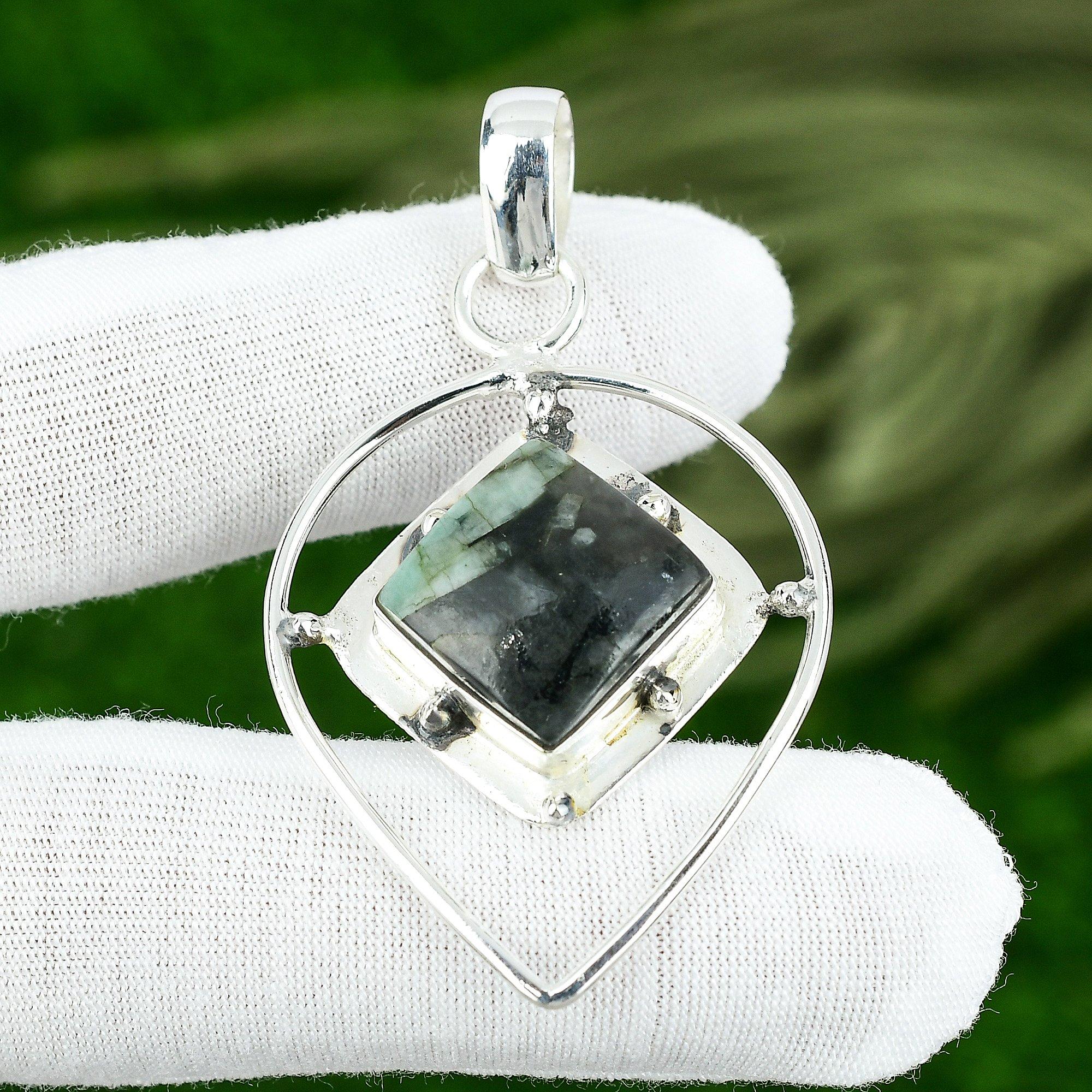 Квадратный Натуральный Амазонит 925 Стерлинговое Серебро Свадебный Ручной Работы Этнический Кулон