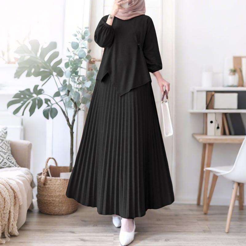 ZANZEA Women Long Sleeve Blouse and Long Skirts Casual Two Piece Suit Sets