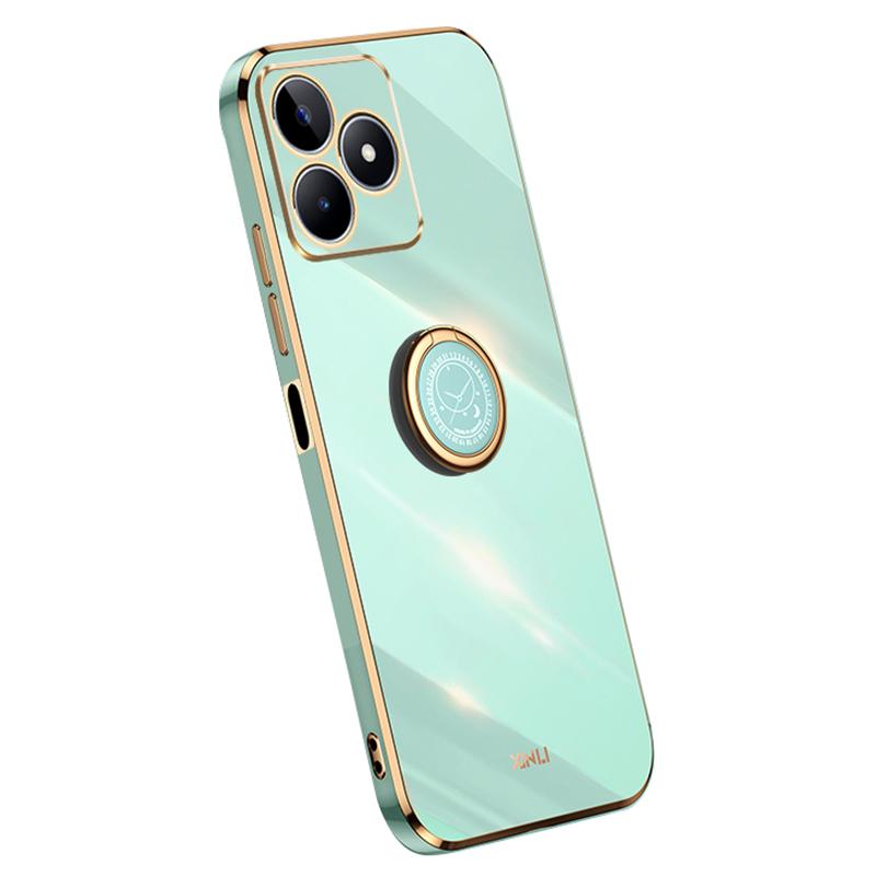 

XINLI For Realme C53 (Global)/C53 (India)/C51 Ring Kickstand Phone Case Electroplated TPU Phone Back Cover Cyan