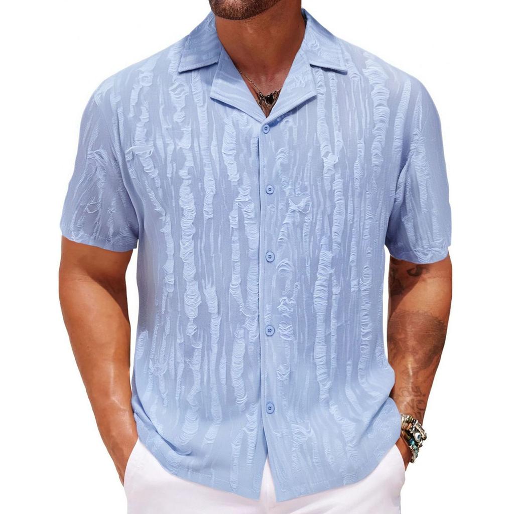 Men's Summer Casual Vacation Solid Color Shirt Loose Short Sleeve Non-iron Cuban Collar Short Sleeve Shirt