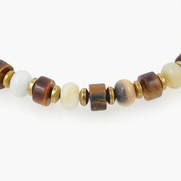 6mm Amazonite Tiger Eye Mix Gemstone Bracelet (C2403AC1191_YL)