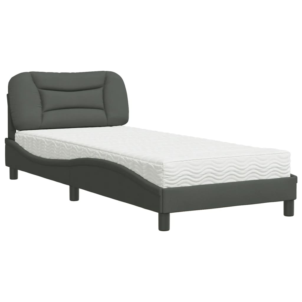 Bed with Mattress  Hvar  Dark Grey 90 x 200 cm Fabric