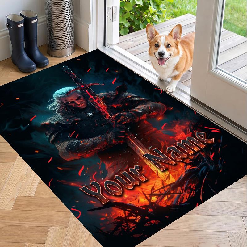 Custom Name The Witcher Geralt Crystal Velvet Floor Rug Personalized Text Soft Carpet Home Decor