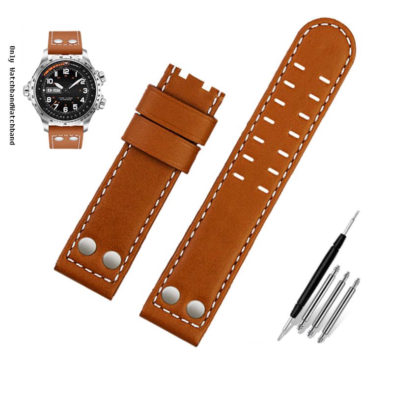 Για Λουράκι Ρολογιού Hamilton Khaki Aviation H77616533 H760250 Field Ανδρικό Γνήσιο Δέρμα Rivet Λουράκι Ρολογιού 20mm 22mm Καφέ Βραχιόλι